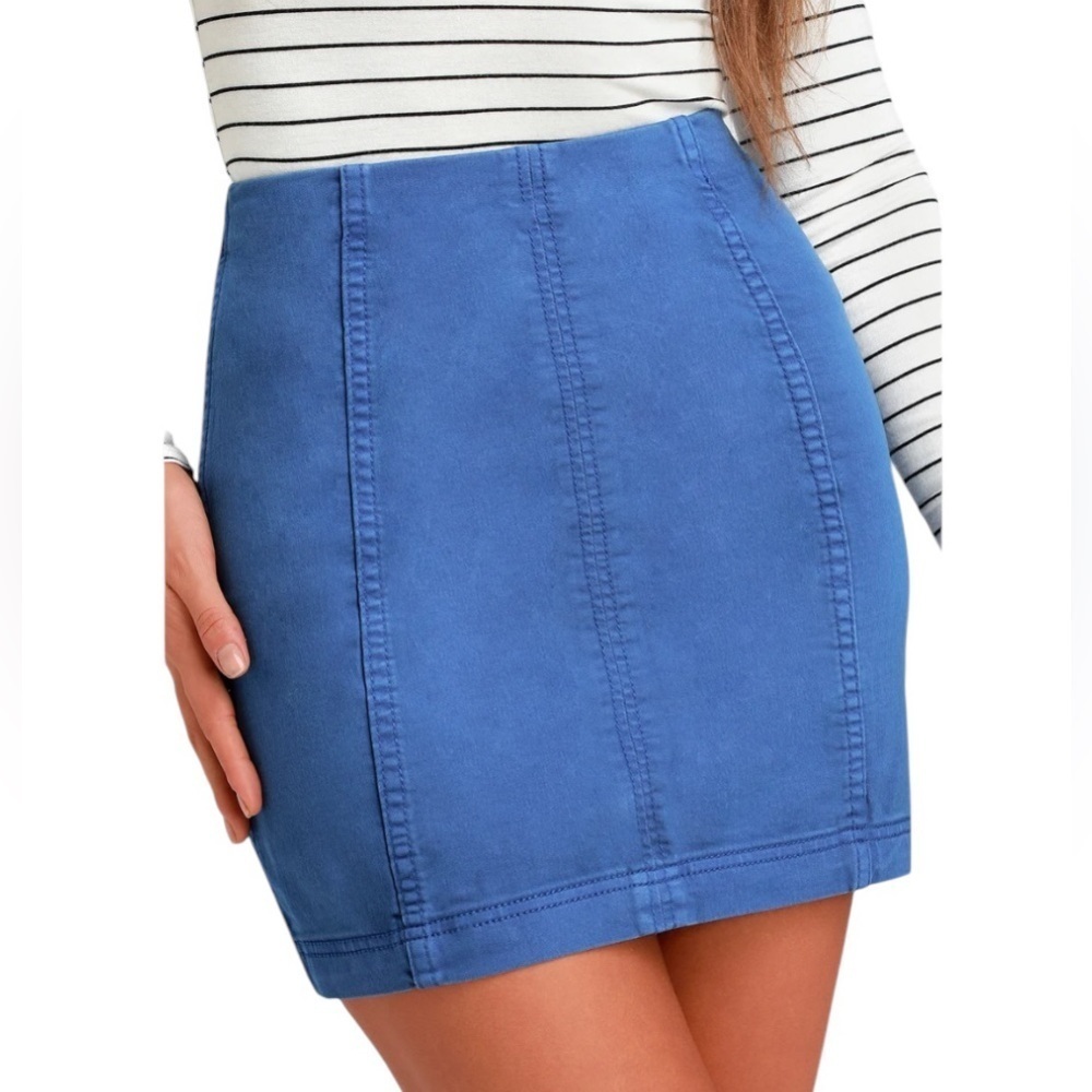 Free People Mini Skirt Modern Femme Denim Blue Stretch Skirt Women Size 2 XS S